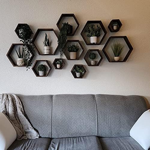WONFUlity Hexagon Floating Shelves, Hexagonal Shelf Wall Mounted Storage