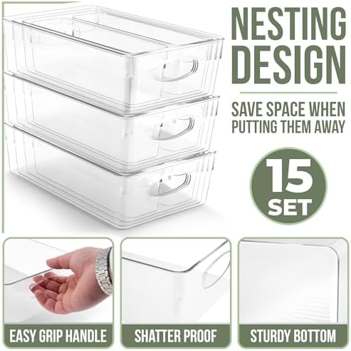Sorbus Fridge Organizers and Storage, Clear Bins (15 Pack)
