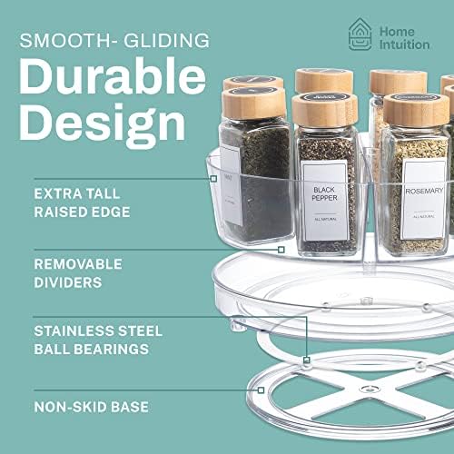 Home Intuition Round Plastic Lazy Susan Turntable Food Storage Container for Kitchen (4 Removable Bin, 2 Pack)