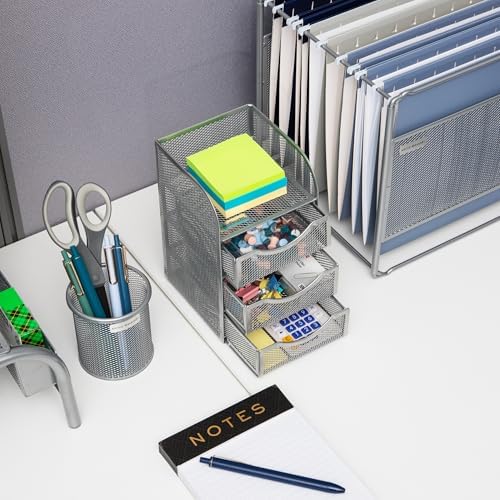 Mind Reader Desktop Accessory Storage, Paper Binder Clip Basket, Workspace, Office, Metal Mesh, 4.75"L x 5"W x 8"H, Silver