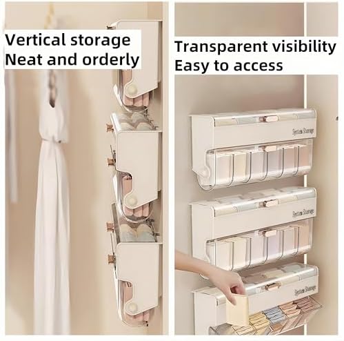 Underwear & Socks Drawer Organizer - Hanging Storage with 12 Adjustable Compartments Organizer,Plastic Organizer Box wit