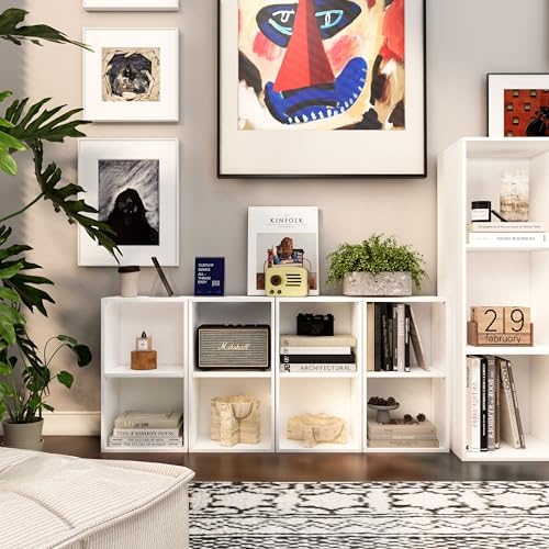 2 Cube Storage Organizer, Small Cube Shelf, Wooden Short Bookshelf White