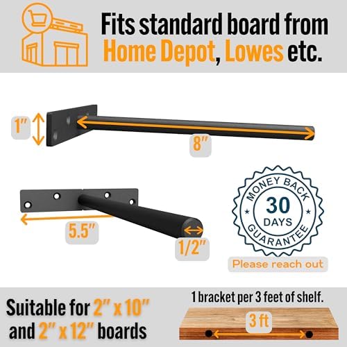 EVALD Heavy Duty Floating Shelf Brackets 8 Inch, Hidden Shelf Brackets with Screws & Anchors, Heavy Duty Shelf Brackets,