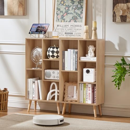 LEYAOYAO 5 Cube Bookshelf,Mid-Century Modern Bookcase with Legs,Light Wood