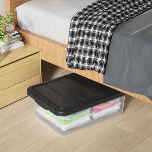 14 L Clear Storage Box with Black Lid, Medium-14 Quart, 2 Packs