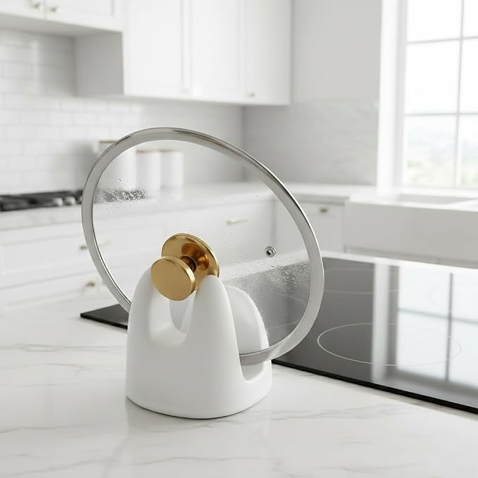 Nihow Ceramic Pot Lid Holder While Cooking for Kitchen Counter/Stove Top | Catch Water & Oil Drips,Stable & Secure,Heat Resistant,Easy to Clean & Dishwasher Safe,Space-Saving,Multi-Purpose Holder