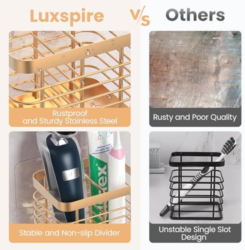 Luxspire Toothbrush Holders for Bathroom, Stainless Steel,2 Slots,Rose Gold