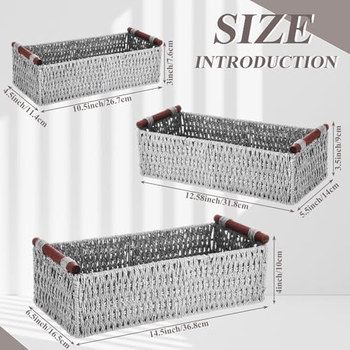 Boao 3 Pcs Boho Storage Wicker Baskets Handmade Woven Decorative Paper Rope Baskets for Organizing with Handle Counterto