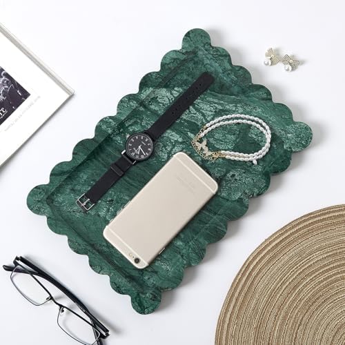 Scalloped Natural Marble Tray - Decorative Stone Tray for Bathroom & Vanity