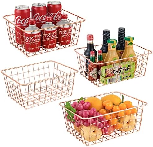 JUNCHU CHERRY Wire Kitchen Storage Basket 4 Packs,Perfect Pantry Organization Accessories Baskets,Laundry Basket,Counter