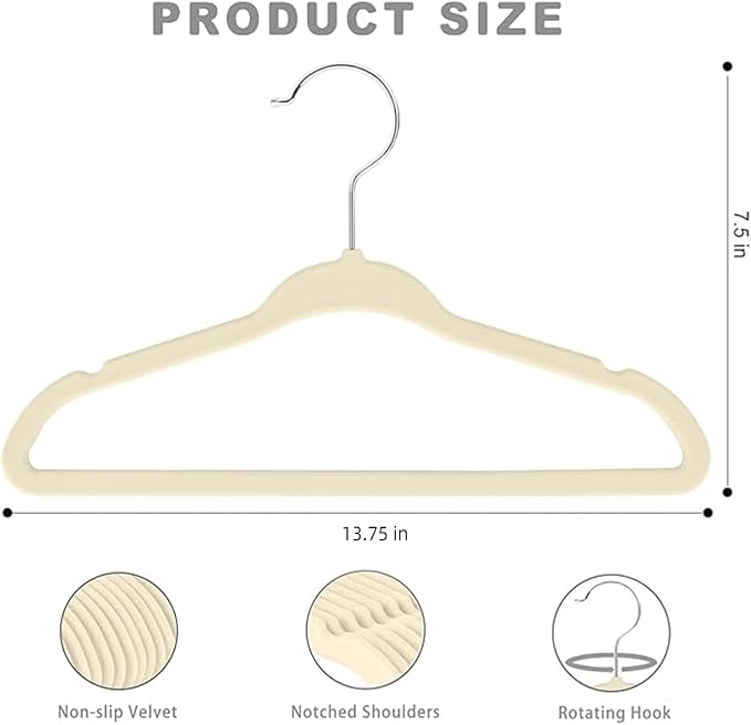 BAGAIL 50 Pack Kids Velvet Hangers 14 Inches Children's Clothes Hangers Non-Slip Baby Hangers for Infant/Toddler (Ivory)