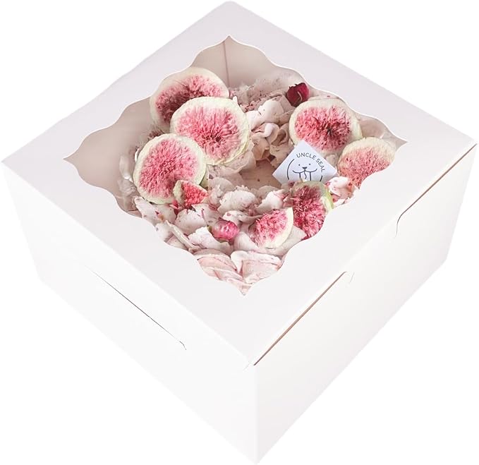 qiqee White 8"x8"x5" Cake Box 4Pcs, 6" White Cake Round Boards 4Pcs, for Cake, Treat Cookie Dessert, Birthday Party