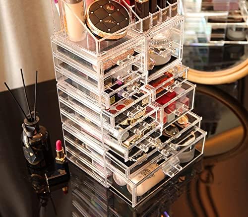 Cq acrylic Makeup Organizer Skin Care Large Clear Cosmetic Display Cases Stackable Storage Box With 11 Drawers For Vanit