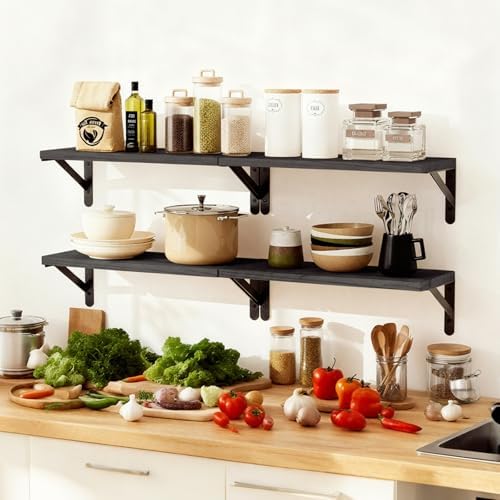 Fixwal Wall Floating Shelves for Home Decor (Black, Set of 4, 16.5 Inch)
