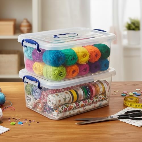 8 Quart Clear Plastic Storage Box with Handle, 2 Packs