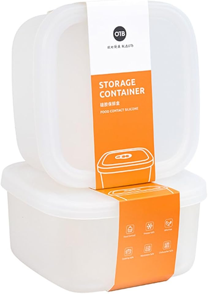 OTB Set of 2 Reusable Silicone Containers Clear, Nesting Leak-free Silicone Food Storage Boxes, BPA Free, Airtight, Dishwasher and Freezer Safe (Clear XL+XL)