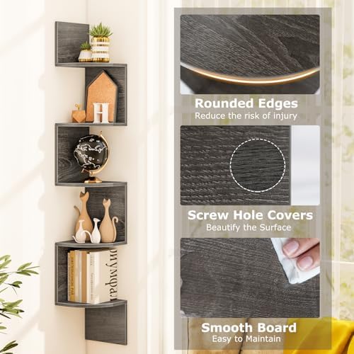 Tangkula 50''H Corner Shelf Wall Mount, 5-Tier Wooden Storage Organizer