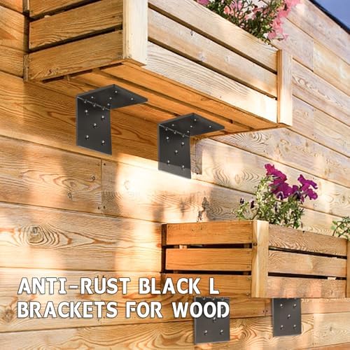4 PCS Heavy Duty Steel Corner Brackets, 6"x6"x5" 90 Degree L Right Angle Bracket, DIY L Shelf Brackets, Metal Joint Timb