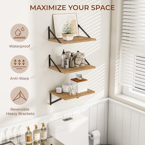 Heimlove 16W x 12D Deep Floating Shelves Set of 3 Oak