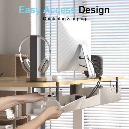No-Drill Under Standing Desk Cable Management,47.2" L,Beige