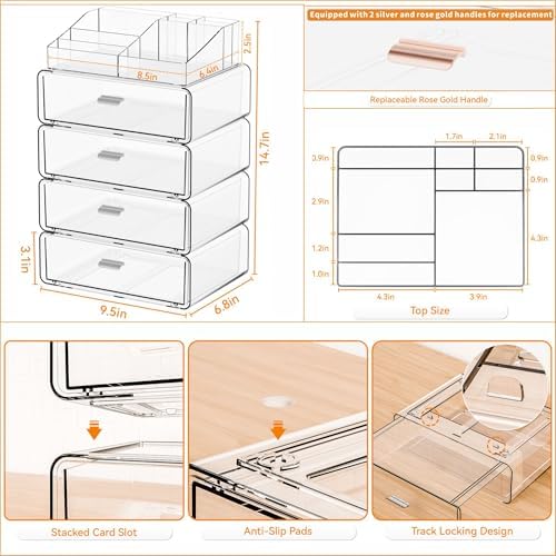 Yieach 5 Tier Clear Acrylic Makeup Organizers with Drawers,Tiered Countertop Make up Storage Organizer for Dresser Top a