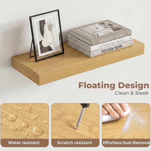 16 Inch Floating Shelves for Wall, 6.5"D Wood Storage Shelves, Oak Finish