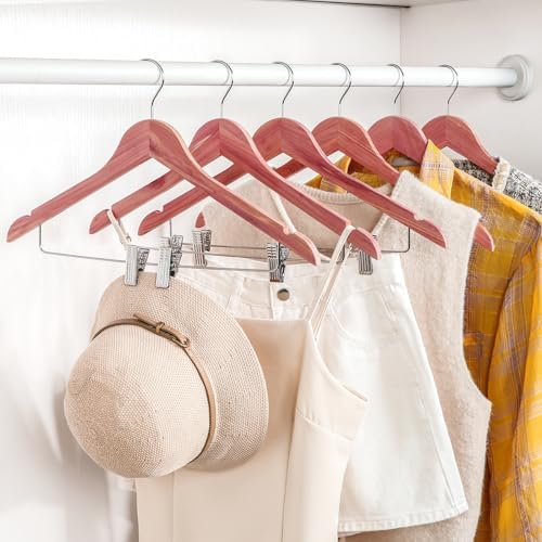 TOPIA HANGER American Red Cedar Wooden Hangers with Adjustable Metal Clips and 360° Swivel Hook, Premium Wood Clothes Hangers 20 Pack for Suit, Pant, Skirt, Jeans, Coat, Jacket-CT28C20