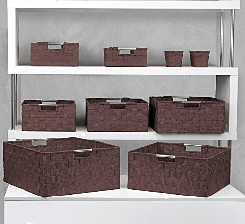 Sorbus Set of 9 Storage Baskets for Organizing, Mesh Hand-Woven Design, Linen Closet Organizers and Storage, Organizer Storage Baskets for Shelves, Variety Pack Organizers and Storage (Chocolate)