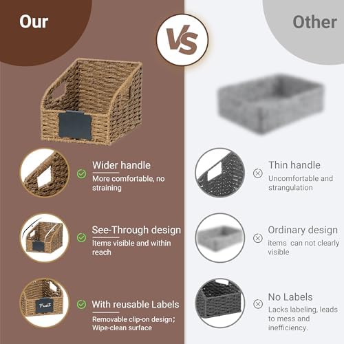 Pantry Baskets for Organizing,Wicker Storage organizers,3Pack,Brown
