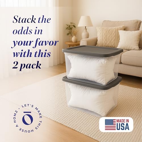 HOMZ Snaplock, Large Clear Plastic Storage Organizer Bins w/Lids, 2 Pack