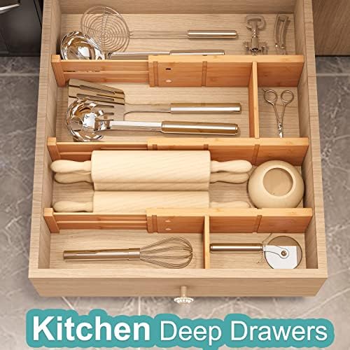 4.4" High Drawer Dividers with Inserts, Bamboo Drawer Dividers for Clothes, Expandable from 12-17.5", Adjustable drawer 