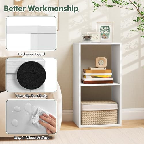 DORTALA 2 Cube Bookcase Set of 2, Floor Standing Bookshelf with Open Back, Anti-Tipping Kits, Modern Storage Organizer D