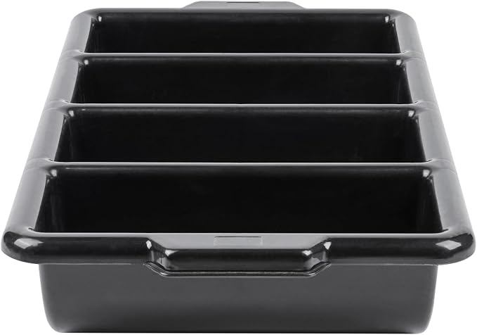 Restaurantware-21.9 x 14.2 x 3.5 Inch Silverware Organizer, 1 Crack-Resistant Cutlery Tray - 4 Compartments, Built-In Handles, Black Plastic Utensils Drawer Holder, For Kitchen Organization