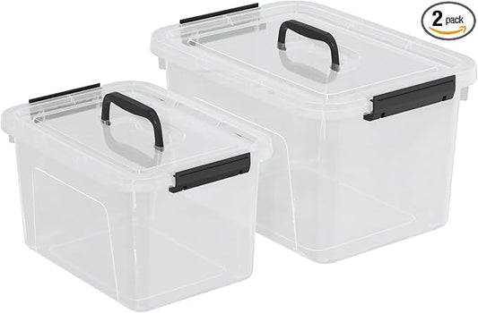 Wekioger 2 Pack Clear Plastic Storage Bins with lids, 6 Quart & 12 Quart Container Boxes