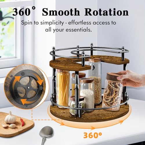 2 Tier Lazy Susan Organizer Turntable for Cabinet U-Shape Spinning Makeup Organizer 11.8" Rotating Spice Rack Height Adj
