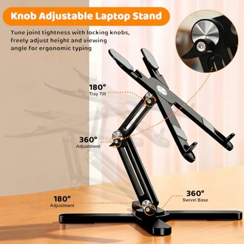 MOALLIA N86 360 Rotating Laptop Stand for Desk with Locking Knobs, Black