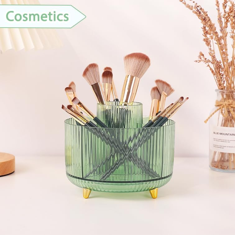 SKYDUE Rotating Pencil Pen Holder, Pen Organizer with 5 Slots - Aesthetic Desk Organizer and Accessories for School, Home, Office Supplies, Clear Green