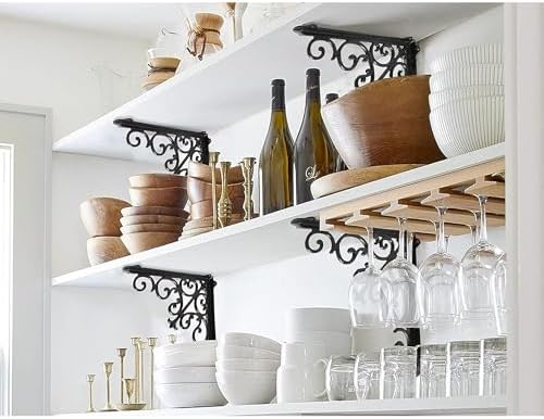 NACH Decorative Shelf Brackets, 1 Pack of 15 x 2 x 15 inch, Black Cast Iron Wall Shelf Brackets - Decorative Bookshelf B