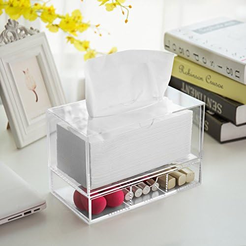 MyGift Clear Acrylic Tissue Dispenser Holder with Drawer Vanity Caddy