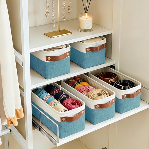 Bagnizer Small Fabric Storage Baskets, 15x6x5 inch Narrow Storage Bins 4-Pack Long Storage Basket for Organizing with Ha
