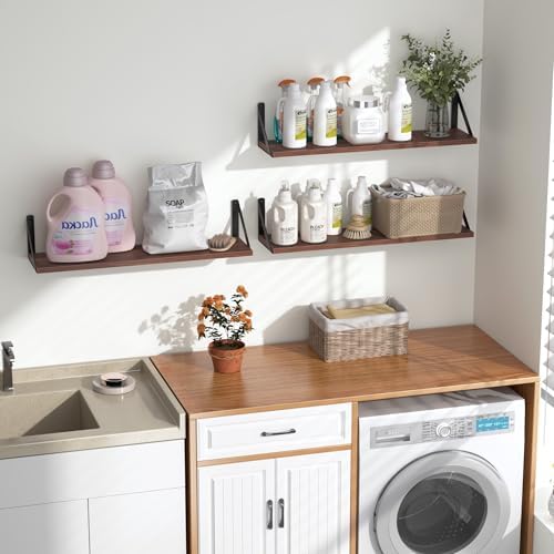 Heimlove Floating Shelves for Wall, 24 Inch Long Wood Floating Shelves Set of 3, Wall Mounted Hanging Shelf for Bathroom