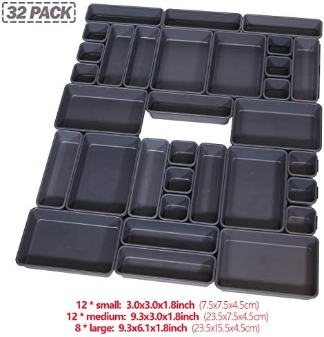 Set of 32 Interlocking Desk Drawer Organizer Tray Dividers Plastic Shallow Narrow Drawers Organizers Separators Storage 