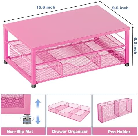 OPNICE Desk Organizers and Accessories, Computer Monitor Stand Riser with Drawer and 2 Pen Holders, Printer & Laptop Sta