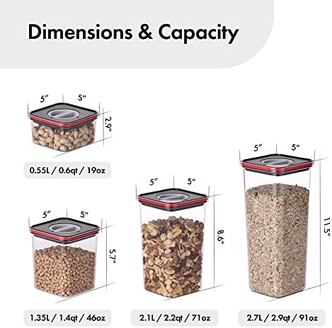 Neoflam Smart Seal Patent Airtight Kitchen Pantry Canister/Organizer Clear Plastic Container with Simple Twist Lids, Leak Proof, Dishwasher Safe, BPA Free, Cereal, Flour, Dry Food Storage 4 Piece Set