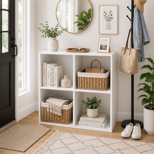 Kings Brand Furniture White Wood 4 Cube Organizer Storage Bookcase