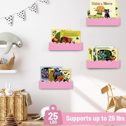 PHOENANCEE Wood Floating Shelves for Wall,Nursery Bookshelf,Kids Book Shelf,Baby Toys Storage Decor Organizer Wall Mount