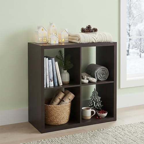 Bayan 4 Cube Storage Organizer, Bookshelf, Storage Shelf, with Open Back for Living Room, Bedroom, Home Office, Walnut O
