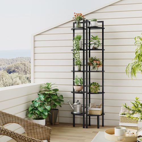 Tajsoon Small Corner Shelf Stand 5 Tier 60.5" with Metal Frame, Black