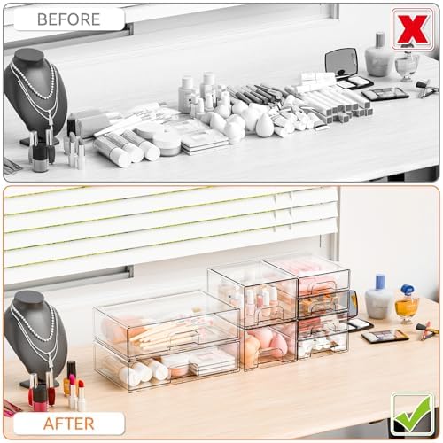 Yieach 8 Pack Clear Stackable Storage Drawers,Acrylic Drawer Organizer for Medicine,Palettes,Hair Accessories and Makeup