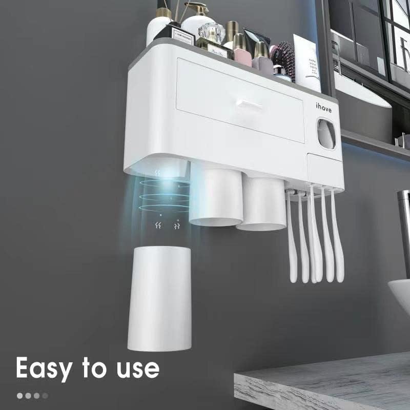 iHave Toothbrush Holders Wall Mounted with Toothpaste Dispenser & 3 Cups